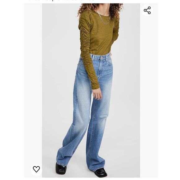 Free People Natasha Tee Women's XS Olive Green Slub Jersey Ruched Sleeve Boho - Picture 14 of 14